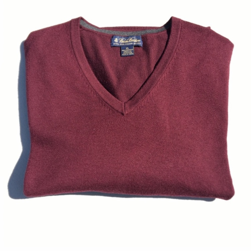 Brooks Brothers Italian Merino Wool Burgundy V-Neck Sweater